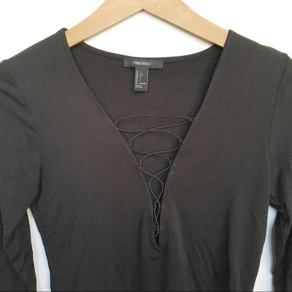 Forever 21 Lace Up Black Crop Top - Picture 2 of 6
